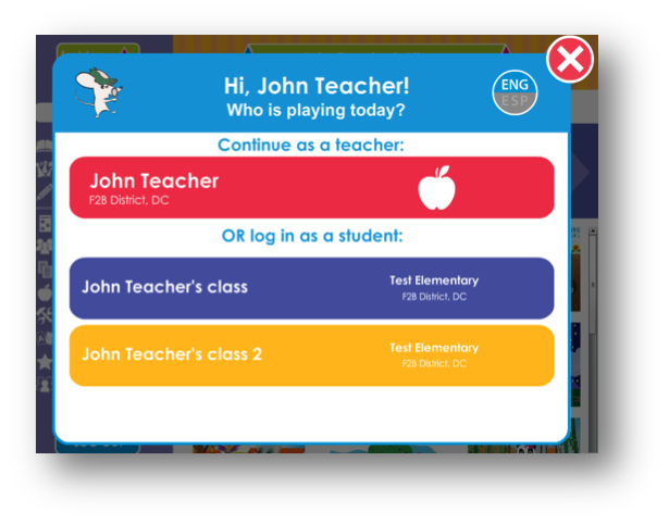 Image of popup when parent or teacher logs in to Footsteps2Brilliance.